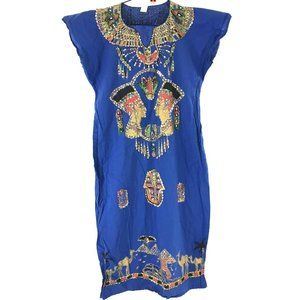Egyptian 5 Blue Long Dress - Camel, Pyramid, Pharoah, Bead Bedazzle Jewels Gown